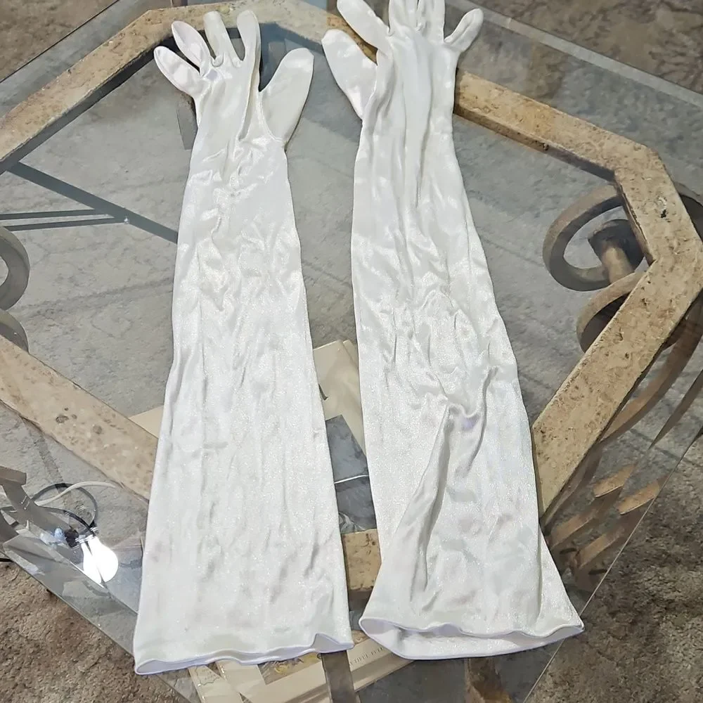 Elegant White Satiny Full Length Opera Gloves
